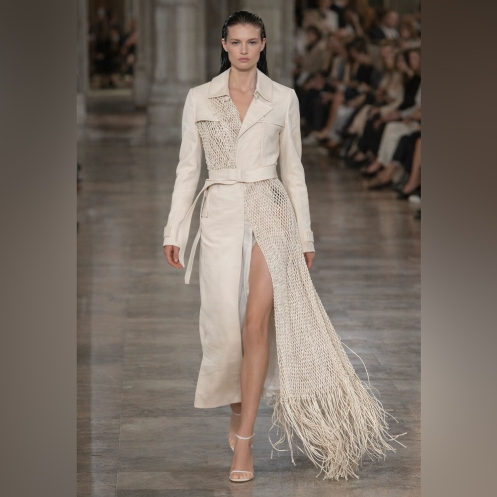 $6k Gabriela Hearst COIRO TRENCH  Coat Leather macrame Braided Weave Ivory SZ 44